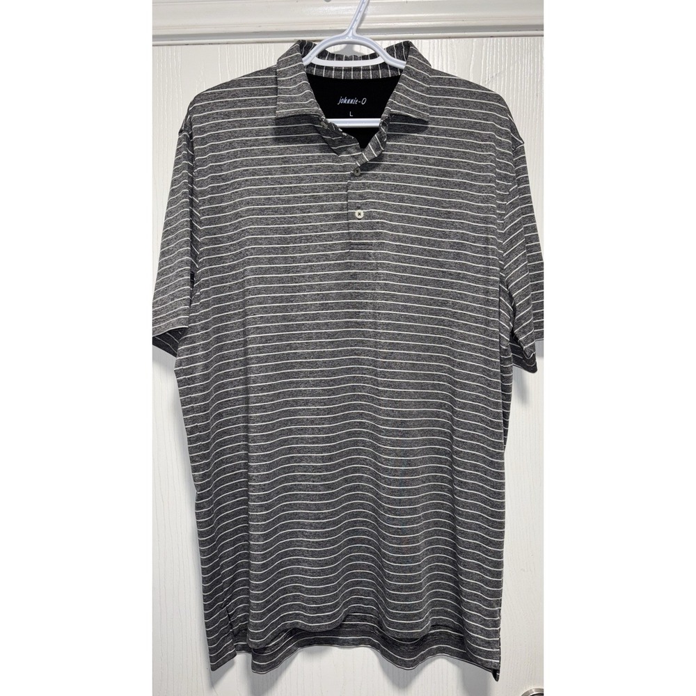 Johnnie O Polo Shirt Mens Large Gray Striped